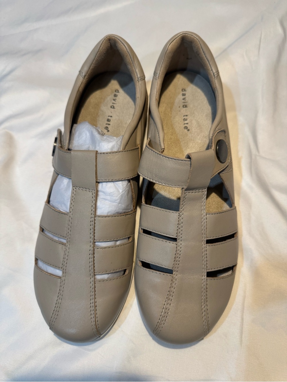 David Tate Beige Leather Fisherman Sandals